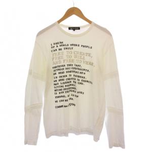 Tシャツ ロンT 長袖 クルーネック ロゴ プリント ストレッチ S 白 ホワイト /BB