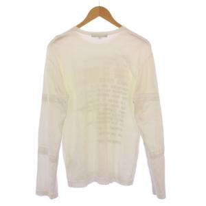 COMME des GARCONS Tシャツ ロンT 長袖 クルーネック ロゴ プリント ストレッチ S 白 ホワイト /BB