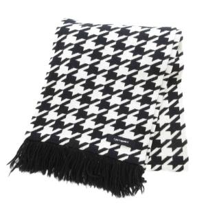 1PIU1UGUALE3 マフラー ストール フリンジ ウール 黒 ブラック 白 ホワイト 千鳥格子柄 /GV