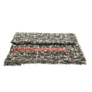 レザード ストール フリンジ カモフラ カーキ ネイビー M75136