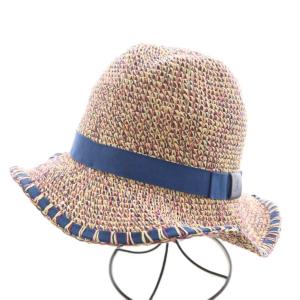 オーブ 麦わら帽子 S M ベージュ ブルー