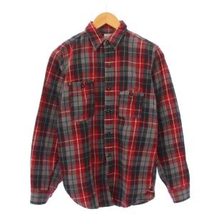 ネルシャツ カジュアル 長袖 レギュラーカラー チェック柄 S 赤 レッド 黒 ブラック グレー /BB