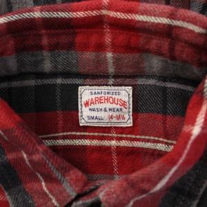 WAREHOUSE ネルシャツ カジュアル 長袖 レギュラーカラー チェック柄 S 赤 レッド 黒 ブラック グレー /BB
