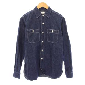 デニムシャツ カジュアル 長袖 レギュラーカラー 無地 34 インディゴ /BB