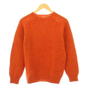 ニット セーター 長袖 クルーネック 無地 ウール ワンカラー M オレンジ /BB
