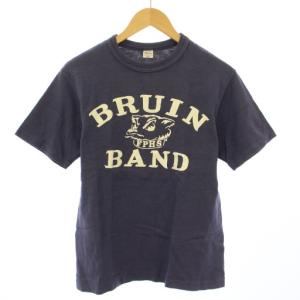 Tシャツ 半袖 クルーネック ロゴ プリント ストレッチ S 紺 ネイビー /BB