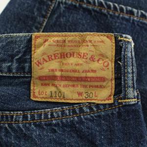 WAREHOUSE 1101 デニムパンツ ジーンズ ボタンフライ ロゴパッチ USED加工 W30 インディゴ /BB