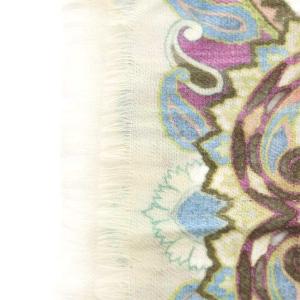 ETRO ストール フリンジ ペイズリー柄 総柄 ウール シルク混 絹 マルチカラー ベージュ 紫 パープル 水色