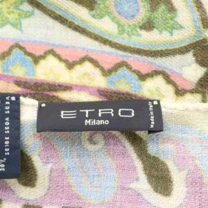 ETRO ストール フリンジ ペイズリー柄 総柄 ウール シルク混 絹 マルチカラー ベージュ 紫 パープル 水色