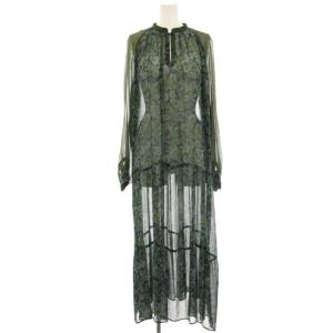 Deveaux 30th ティアードマキシワンピース ロング  総柄 シアー 長袖 36 紺 ネイビー