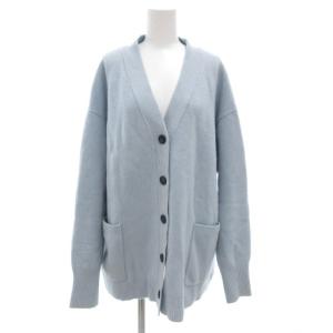AQUA ワイドVネックカーディガン ニット 長袖 厚手 カシミヤ混 水色 ライトブルー 20080900746030