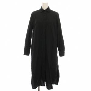 WRITE ロングシャツワンピース リネン混 長袖 M 黒 ブラック 98104 /YM