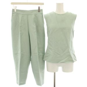バックデザインリネンセットアップ カットソー ノースリーブ クロップドパンツ 麻 1 薄緑 ライトグリーン