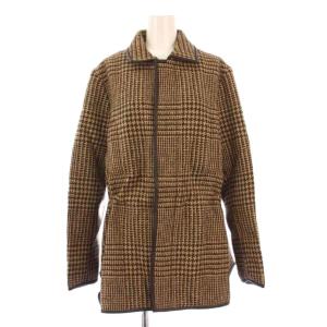 ステンカラーコート アウター ロング丈 ウール 千鳥格子 XS 茶 ブラウン タグ付き /BB