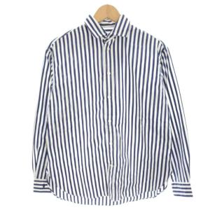 リラックスドフィットコントラストストライプコットンシャツ ブラウス 長袖 0 青 ブルー 白 ホワイト