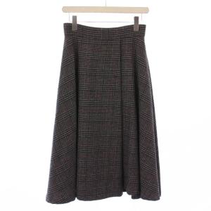 フレアスカート ミモレ ロング グレンチェック柄 ウール 38 グレー /BB JS