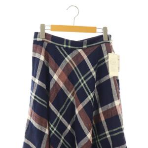 JOURNAL STANDARD リネンスカート ロング チェック柄 フレア 38 紺 マルチカラー /CX OS