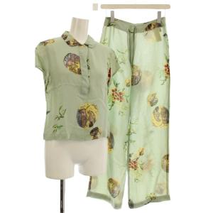 セットアップ シャツ ブラウス 半袖 パンツ 総柄 38 黄緑 グリーン G5Z04HB /G