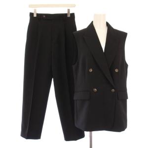 シャークスキンスリーブレスジャケット セットアップ テーラード ダブル 総裏地 スラックスパンツ タック