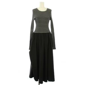 AEWEN MATOPH フレアワンピース マキシ ロング ニット 長袖 クルーネック ボーダー柄 切替