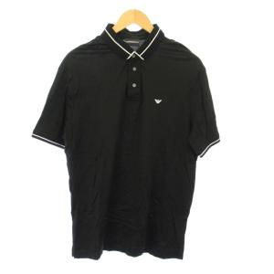 ポロシャツ 半袖 レギュラーカラー ハーフボタン ストレッチ ロゴ ワンポイント XL 黒 ブラック /BB