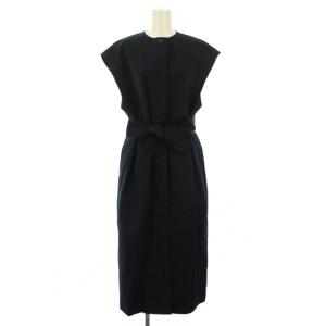 ジレ ベスト ロング丈 クルーネック ベルト ワンカラー 38 紺 ネイビー /BB