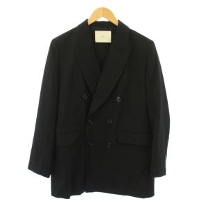 ウールポリエステルツイルジャケット テーラード アウター ダブル 背抜き 1 黒 ブラック JKNVSM0451