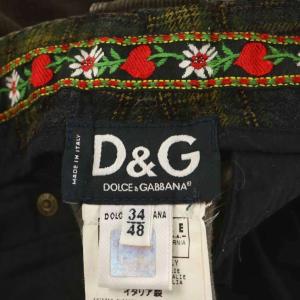 D&G コーデュロイパンツ ジッパーフライ ロゴ 花柄 刺繍 コットン 34/48 カーキ /AN5