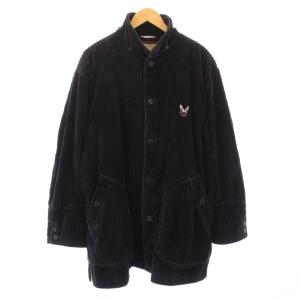 コーデュロイジャケット スタンドカラー アウター ロゴ ワンポイント M 黒 ブラック /BB