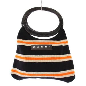 ボートバッグ ハンドバッグ ロゴ ボーダー柄 黒 ブラック オレンジ BOMH0003Q0 /BB