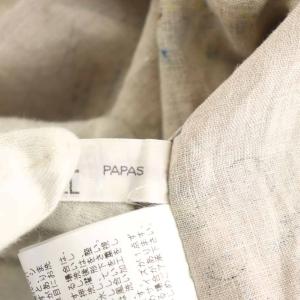 Papas シャツ 長袖 総柄 手紙柄 リネン 麻 L ベージュ D0451FBP205 /AN29