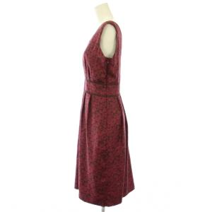 TOCCA ワンピース ひざ丈 ノースリーブ Vネック 総柄 シルク 2 ボルドー /BB