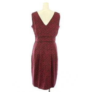 TOCCA ワンピース ひざ丈 ノースリーブ Vネック 総柄 シルク 2 ボルドー /BB