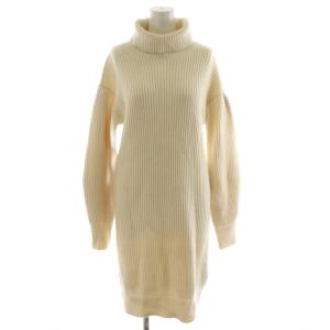 ニットワンピース ひざ丈 長袖 リブ タートルネック ウール S 白 ホワイト 6KYA2L YMS6Z