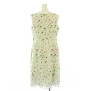 TOCCA フレアワンピース チュール ひざ丈 ノースリーブ クルーネック 花柄 刺繍 6 黄緑 ライトグリーン /BB