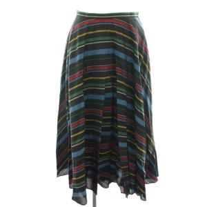 フレアスカート ロング ミモレ ボーダー 絹 シルク混 フィッシュテール 36 黒 ブラック 1645107004