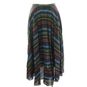 beautiful people フレアスカート ロング ミモレ ボーダー 絹 シルク混 フィッシュテール 36 黒 ブラック 1645107004