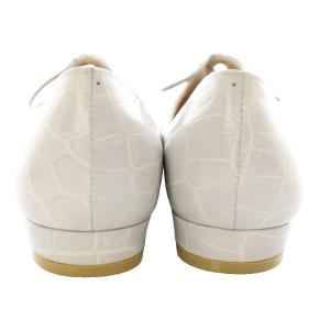 GINZA Kanematsu レースアップシューズ ポインテッドトゥ クロコ型押し レザー 24cm ライトグレー 215031 /KU