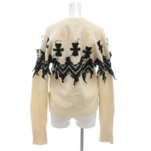 N°21 カーディガン ニット カシミア混 白 ホワイト 黒 ブラック ジグザグ柄 フリンジ /GV