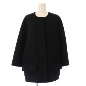 ノーカラージャケット アウター 無地 ワンカラー ウール カシミヤ混 アンゴラ混 42 黒 ブラック /BB