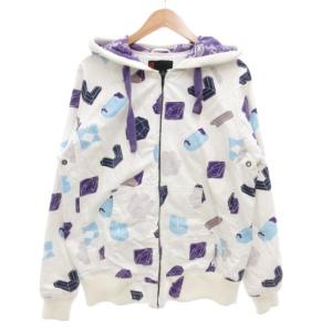 ジップアップパーカー ジャケット M 白 ホワイト マルチカラー 幾何学模様 総柄 /GV