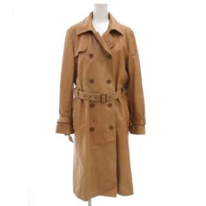 トレンチコート ダブル ロング レザー 牛革 ベルト付 46 ベージュ /GV