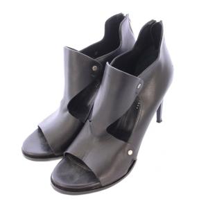 HUGO BOSS ブーティ ショートブーツ オープントゥ ハイヒール レザー 40 黒 ブラック /BB