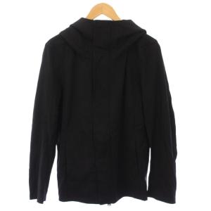ジャケット アウター ショート丈 フード ジップアップ ストレッチ ワンカラー シルク混 M 黒 ブラック
