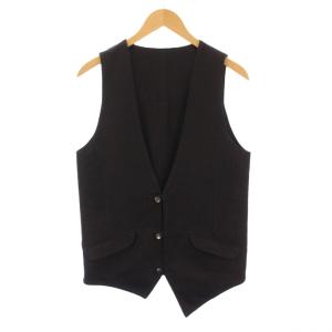 ベスト ジレ シングル Vネック アシンメトリー ショート丈 ストライプ柄 S 黒 ブラック /BB