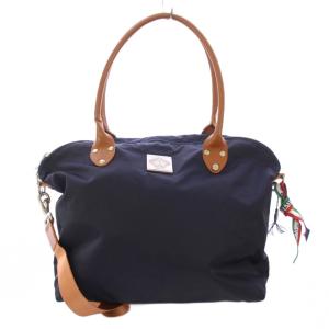 2WAY ハンドバッグ ショルダーバッグ ロゴ ナイロン レザー 紺 ネイビー 茶 ブラウン /BB