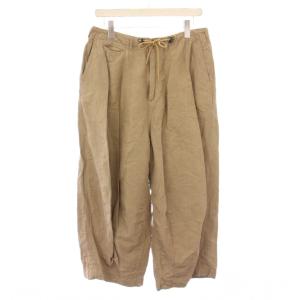 シルクリネンヒザデルパンツ ワイド タック ジップフライ ワンカラー S ベージュ /BB