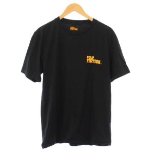 PULP FICTION Tシャツ 半袖 クルーネック ロゴ 刺繍 ストレッチ M 黒 ブラック /BB