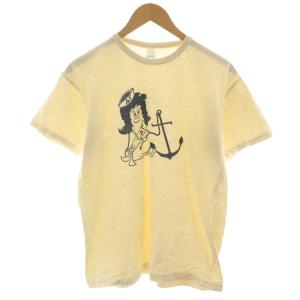 Tシャツ カットソー 半袖 ロゴ プリント M アイボリー 紺 ネイビー /AN44