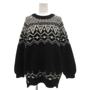 ニット セーター 2 黒 ブラック 長袖 ノルディック柄 /AE